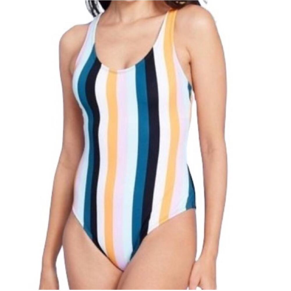 Kona Sol One Piece Swimsuit Size Small Adjustable Straps Vertical Stripes